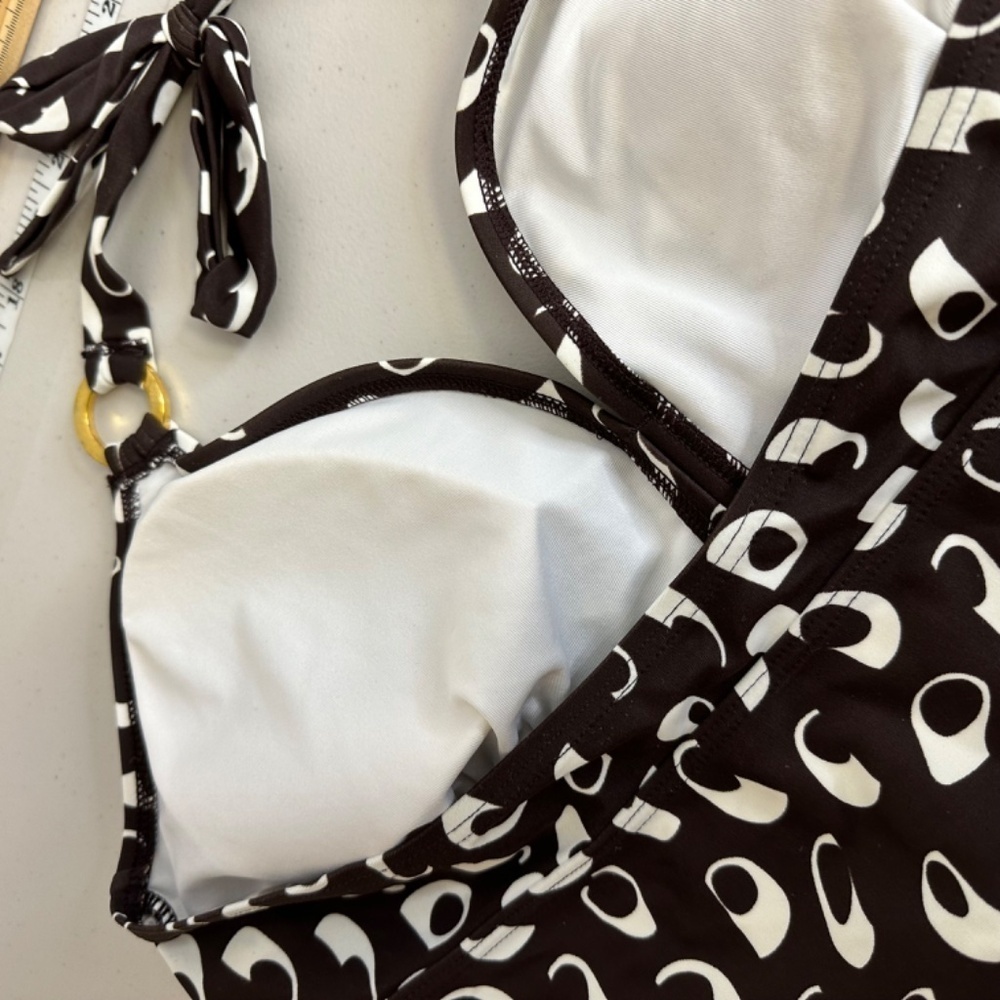 Vintage Y2K Silhouette Solutions Halter Tankini Top Brown & White Abstract Print - Picture 9 of 15
